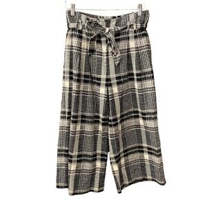 Anthro ett twa black white plaid wide leg paper bag pant size 6 crop